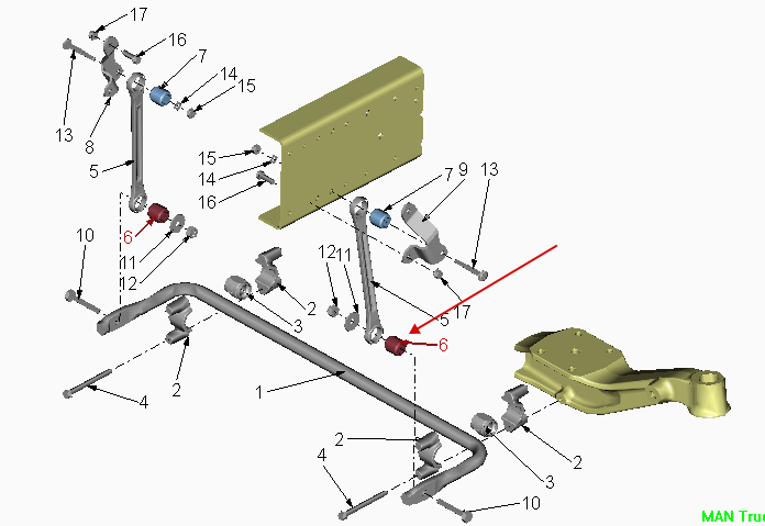 Сайлентблок стабилизатора MAN 18x43x47 (передн.) - MAN/81962100630