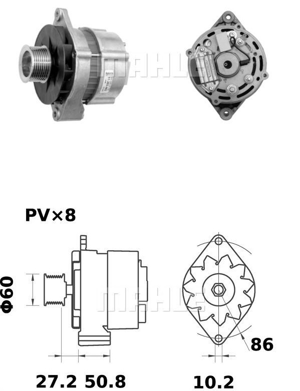 Генератор JOHN DEERE/DOOSAN 12V 75A Dшкива = 60 мм - MAHLE/MG482