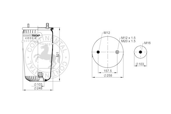 Пневморессора BPW 30, M20x1.5 без стакана (1шп.+штуц./1шп.) - CONTITECH/4963NP01