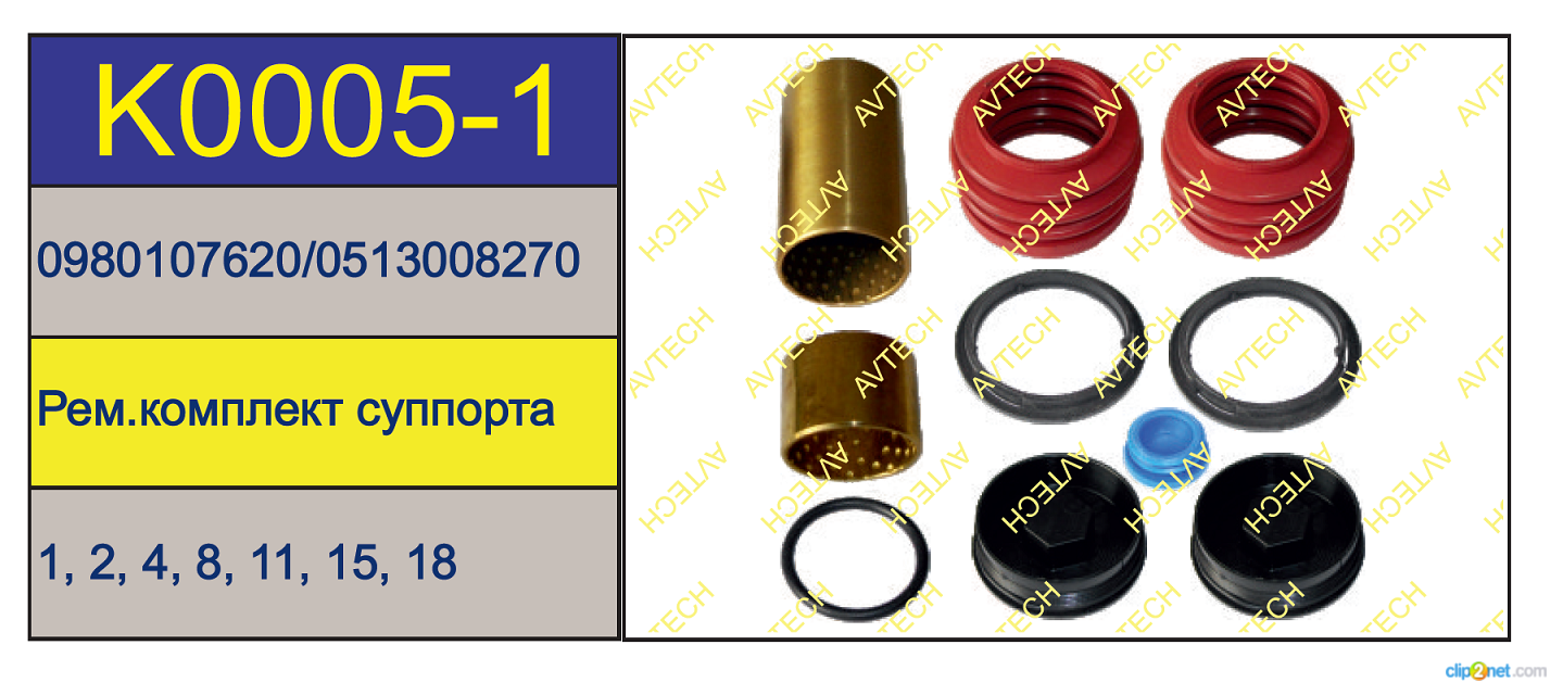 Р/К суппорта BPW TSB3709/4309/4312 (пыльник направляющих ) + втулки! - AVTECH/K0005-1