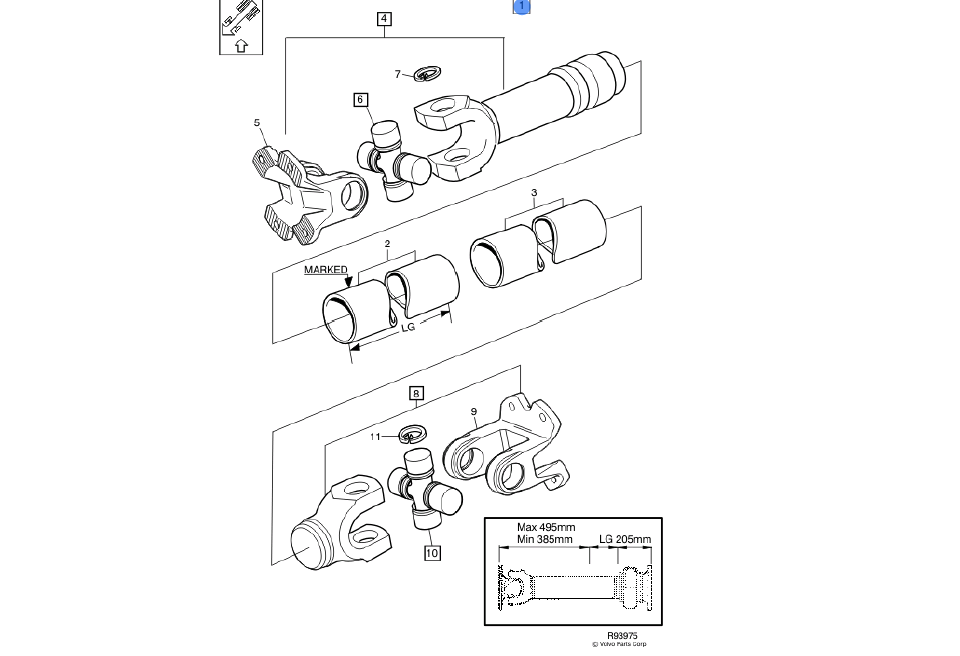 Вал карданный VOLVO LG=860 1068144 - SPICER/D-11113-00