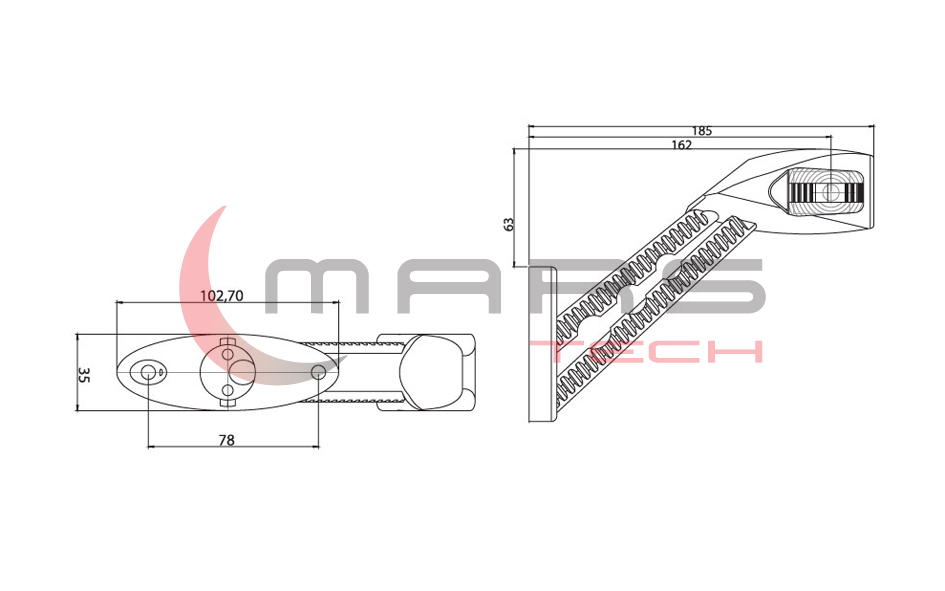 Фонарь рог косой белый/красный/жёлтый, H=185 светодиод. лев. - MARS/M720212