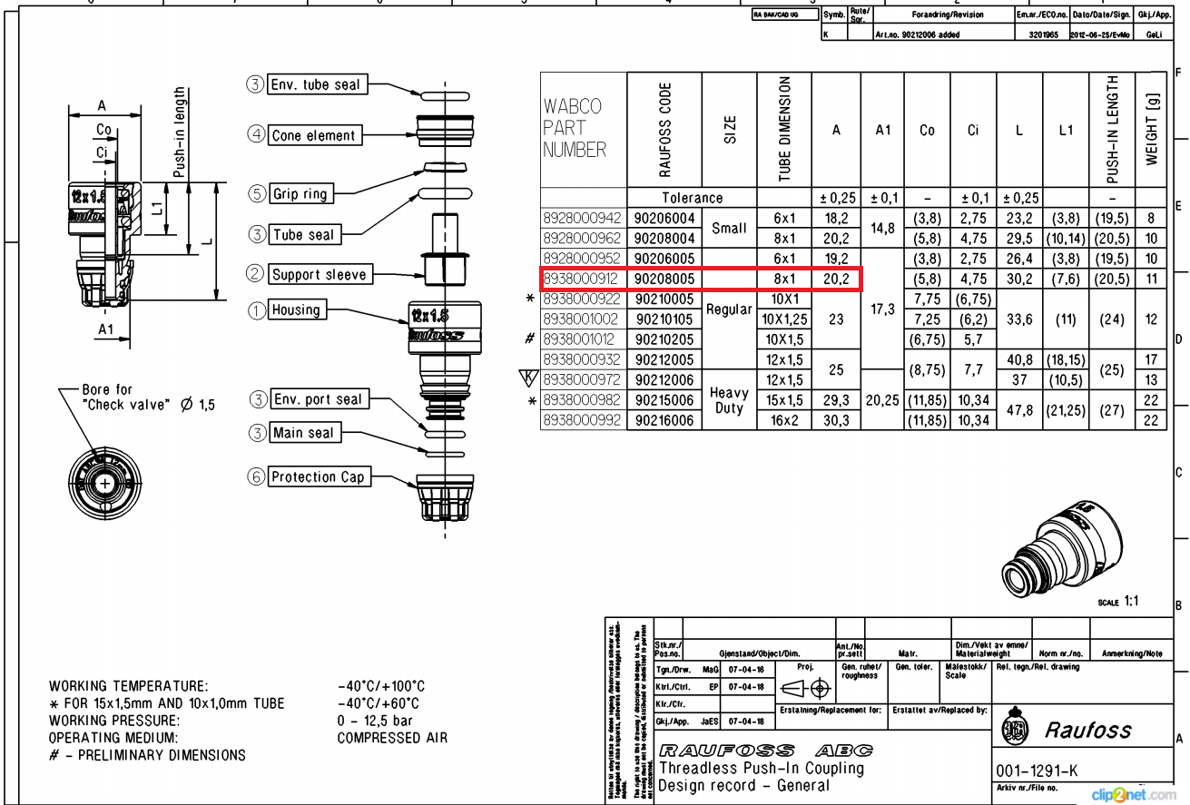 Фитинг 8х1,5/S=Regular/L=18, ABC Threadless Push-in Coupling - WABCO/8938000912