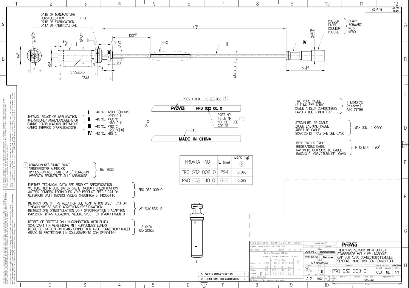 Датчик ABS L=350 MB/BPW (прямой,втулка+смазка) Splus - ProVia (brand Wabco)/PRO0320090