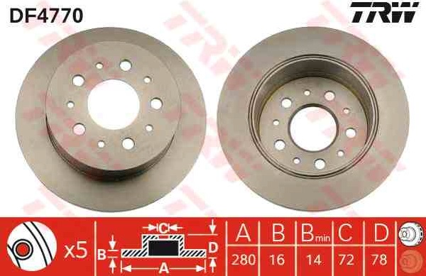 Диск тормозной Peugeot Boxer d=280мм задний - TRW/LUCAS/DF4770