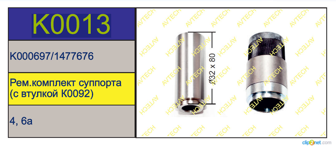 Р/к суппорта KNORR SN/SB (направляющая+пыльник) - AVTECH/K0013