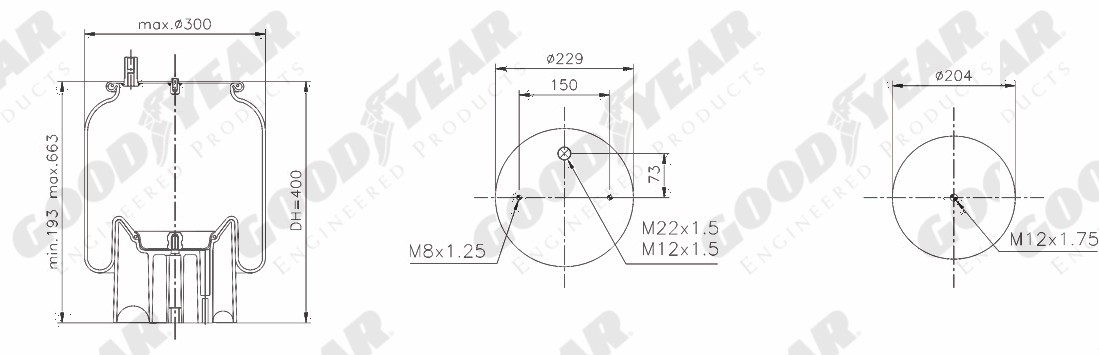 Пневморессора SCHMITZ US86318F пласт. стакан 2 отв. - GOODYEAR/SPRINGRIDE/1R12-837