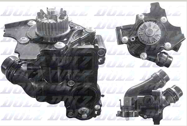 Помпа AUDI/SEAT/SKODA/VW 2.0TFSI 04-> с корпусом и термостатом - DOLZ/A244