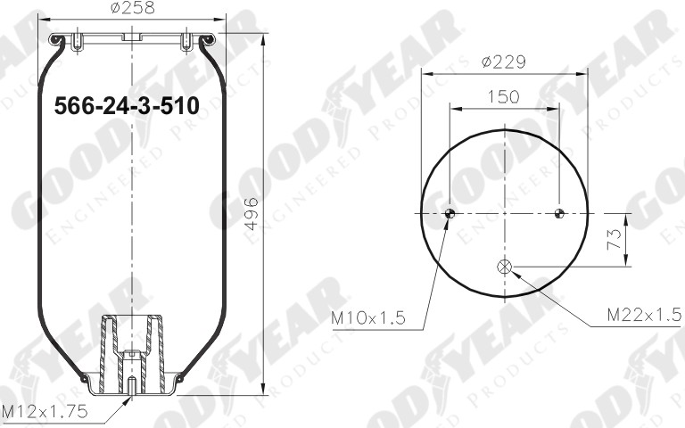Пневморессора 4158NP02 SCHMITZ/SAF без стакана - GOODYEAR/SPRINGRIDE/1R12-748