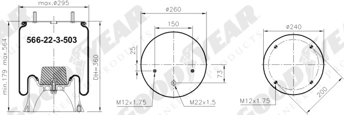 Пневморессора 4022NP03 SAF 2618V пласт. стакан под болты - GOODYEAR/SPRINGRIDE/1R11-714