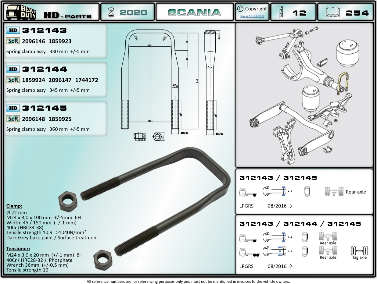 Стремянка М24х150 h=330 плоский верх SCANIA-L/P/G/R/S, 08/2016 ? - HD Parts/312143