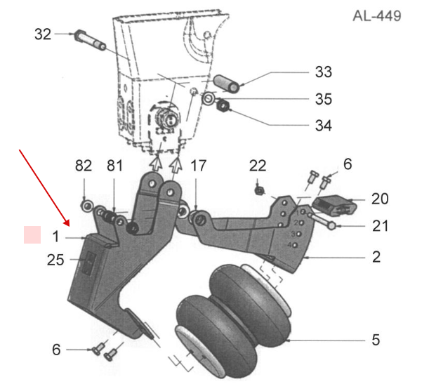 Кронштейн механизма подъема оси SCHMITZ (нижний) - SCHMITZ/1073125