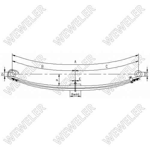 Рессора SCANIA 3-лист. перед. 910+910/2х33+P26/90 S24 S24,  SCANIA-L/P/R/G/S-series - WEWELER/F010T203ZA75
