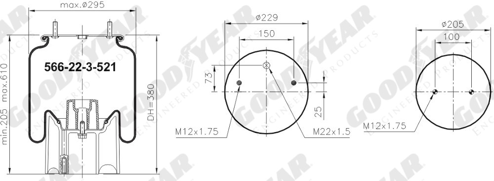 Пневморессора 4157NP04 пластик. стакан ROR/MB оси - GOODYEAR/SPRINGRIDE/1R11-111