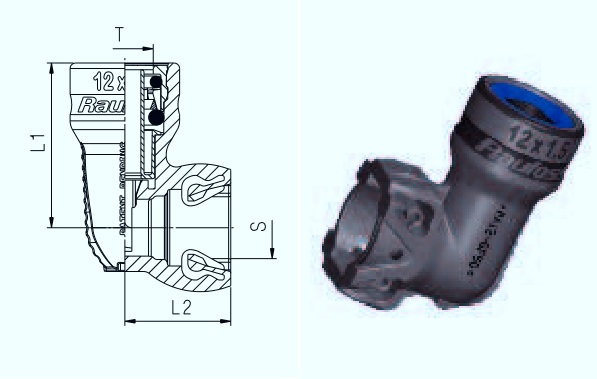 Фитинг Г-образный 6х1,0/S=Small/L1=32/L2=18, ABC Integral Push-in - RAUFOSS/90306004