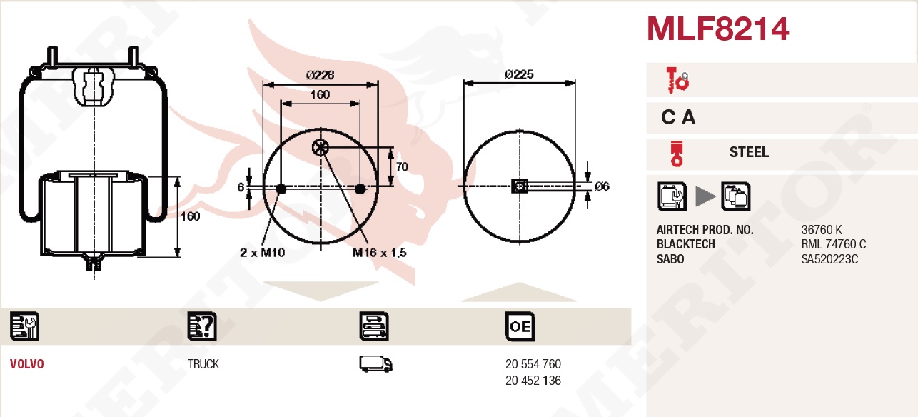 Пневморессора 6612NP01 VOLVO со стаканом - MERITOR/ROR/MLF8214