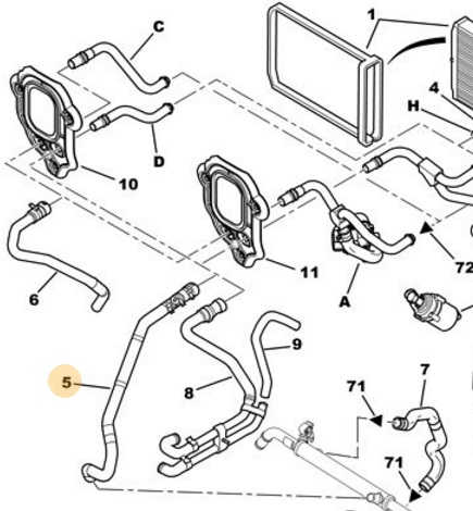 Патрубок Peugeot Boxer охл. жидкости на отопитель - PEUGEOT/CITROEN/1608297880