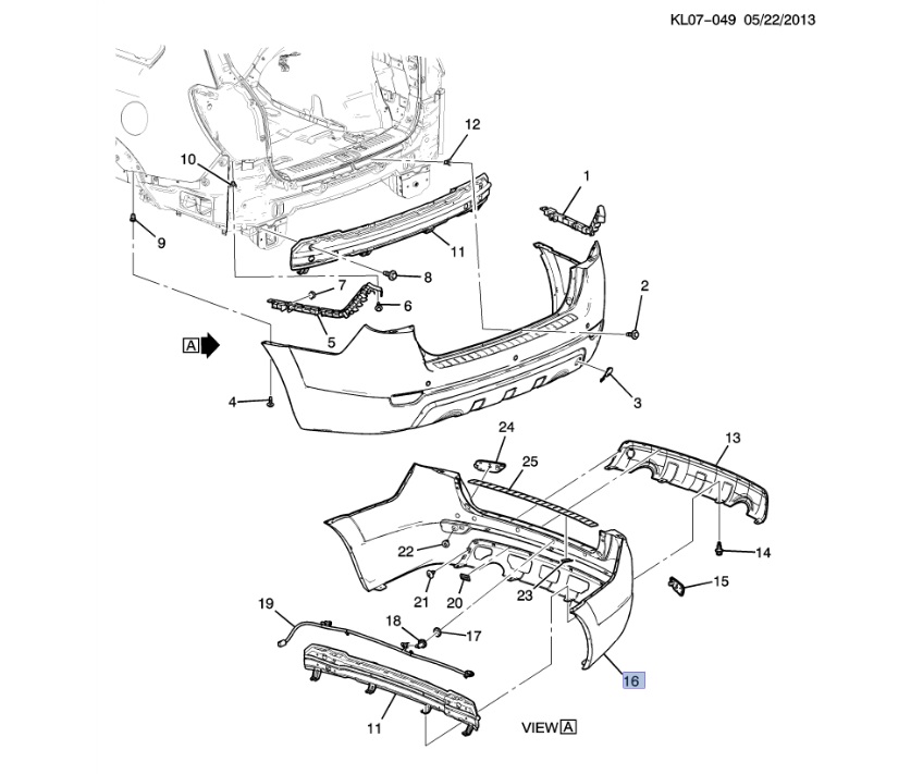 Бампер Chevrolet Captiva C140, задний с отверстиями для датчиков парковки - GENERAL MOTORS/20961269