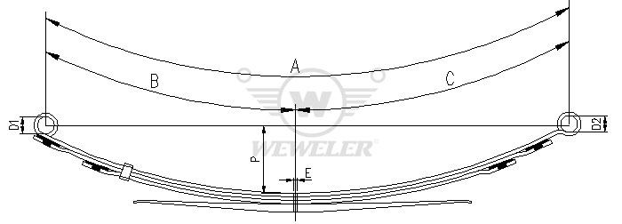Рессора MB bus 4-лист. задн. 740+803/3х10+1х23/60 S12 S12 - WEWELER/A020T476ZA75